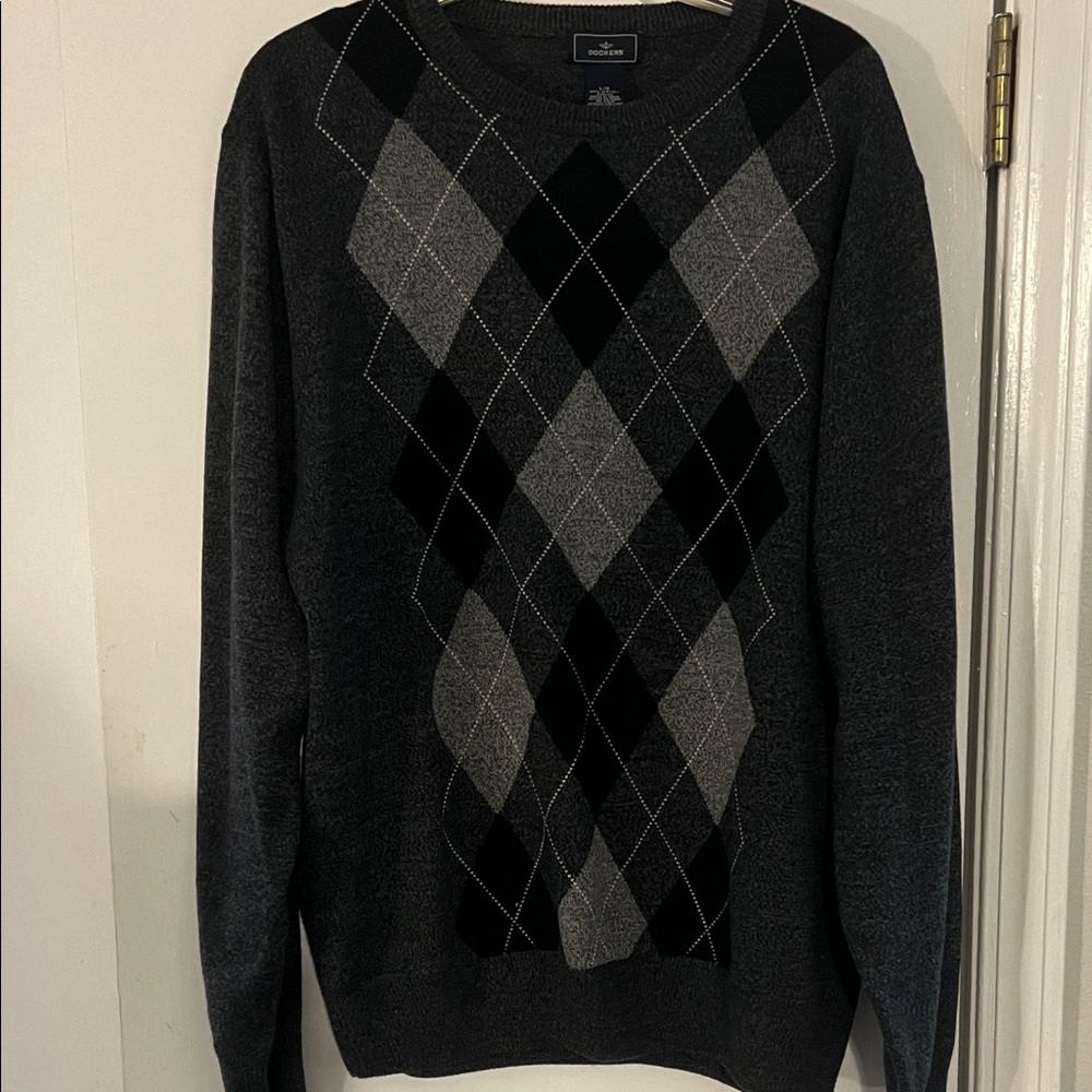 Dockers Men's Crewneck Argyle Sweater - Black and Gray